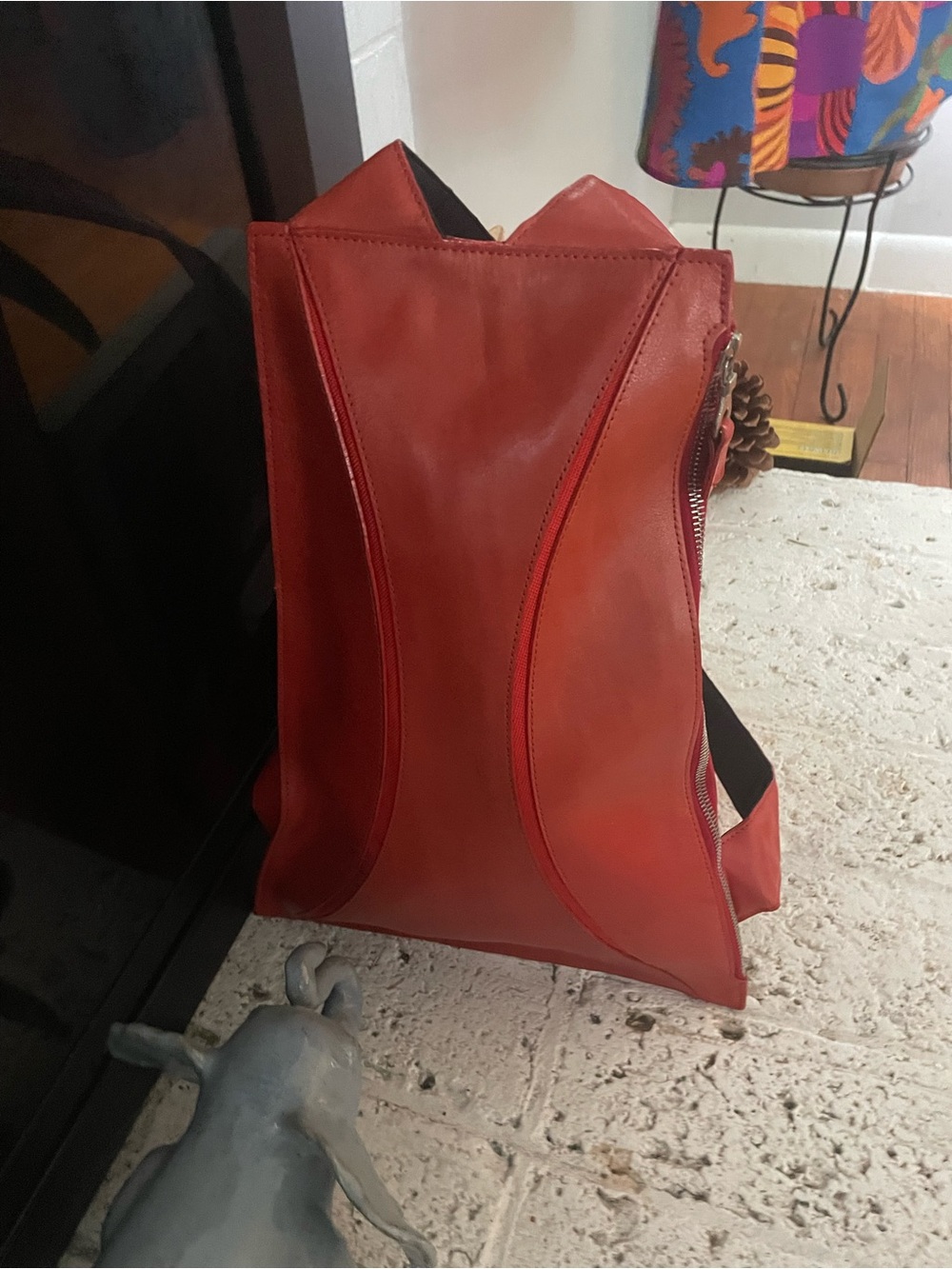 Red Leather backpack PLY - Picture 10 of 11